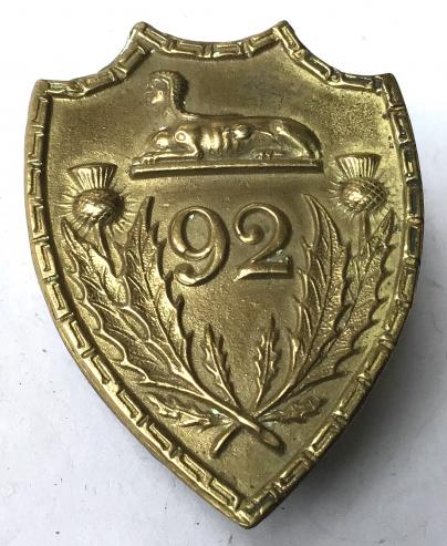 92ND OF FOOT (GORDON HIGHLANDERS)  VICTORIAN BRASS SPORRAN BADGE