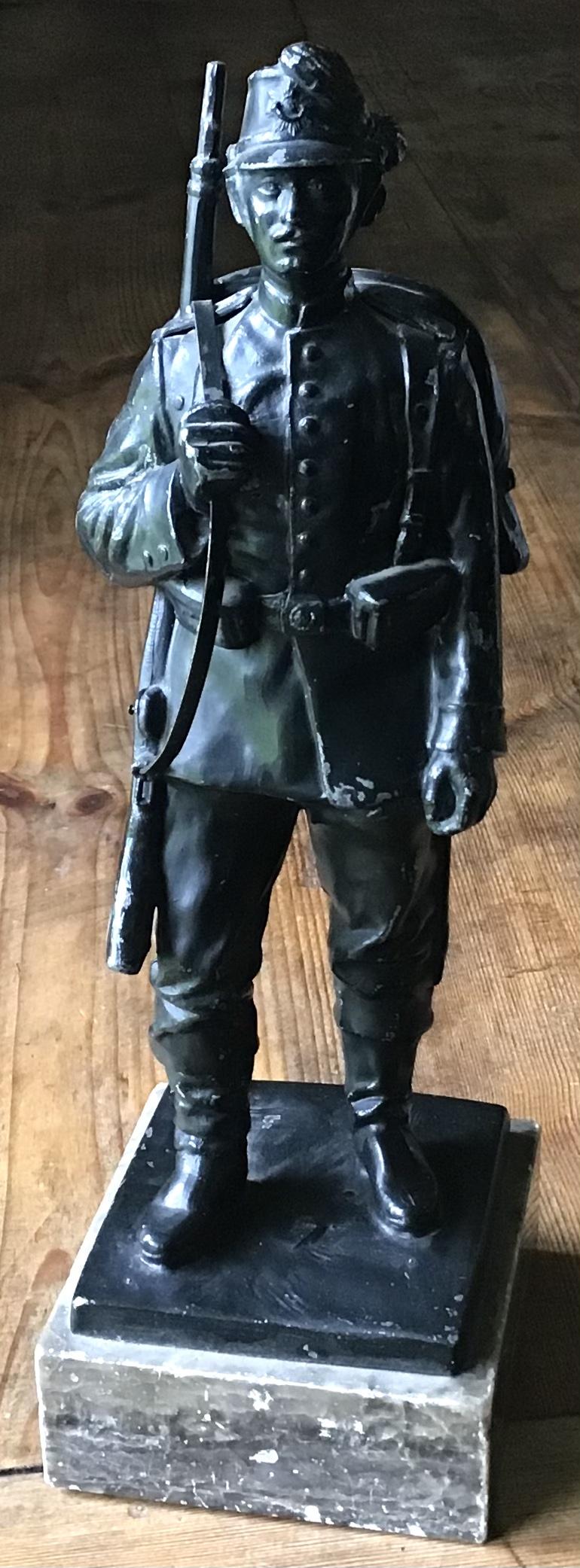 WW1 GERMAN JAGER TROOPER STATUE - SIGNED