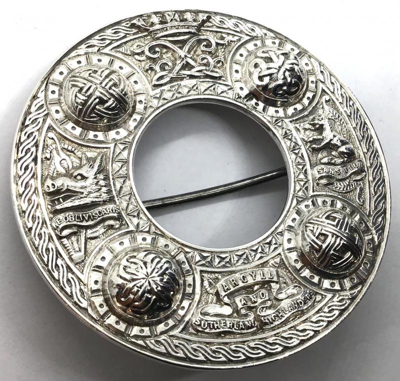 VICTORIAN ARGYLL & SUTHERLAND HIGHLANDERS 1881 BIRMINGHAM H/M SILVER PLAID BROOCH