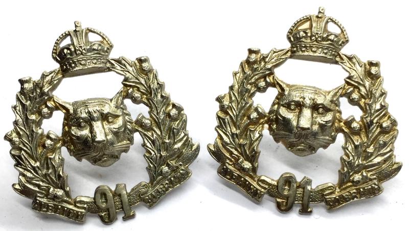 WW1 - 91ST REGIMENT ARGYLL & SUTHERLAND HIGHLANDERS OF CANADA MATCHING COLLAR PAIR