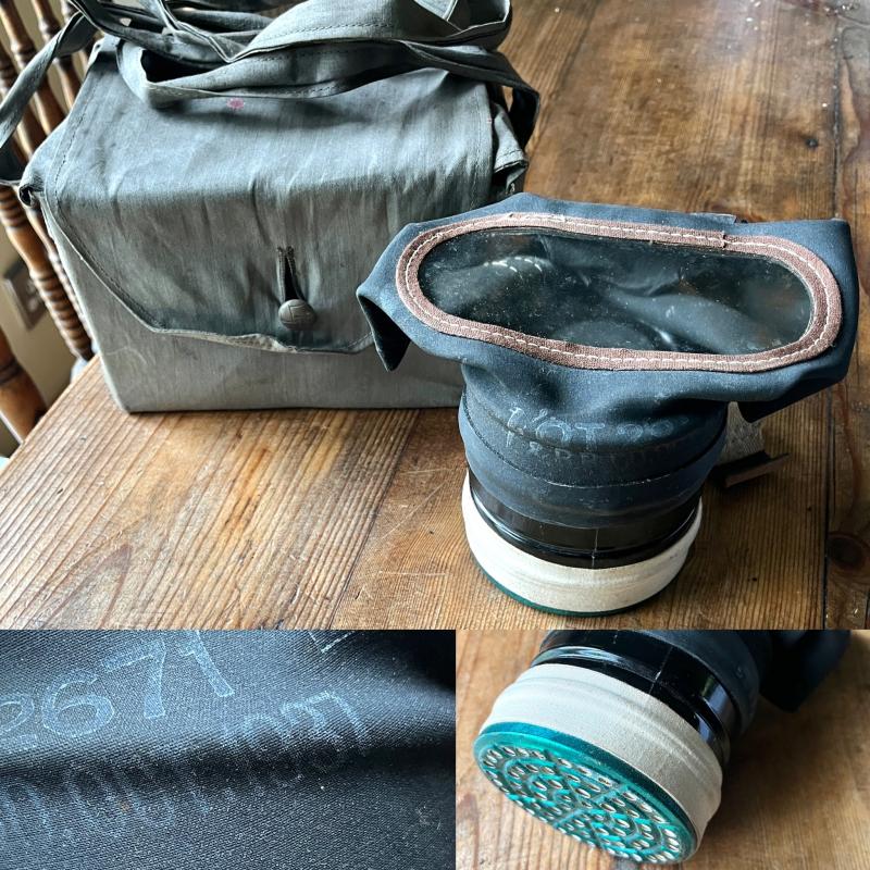1937 BRITISH  GAS MASK C/W BOX & OUTER CARRIER BOX