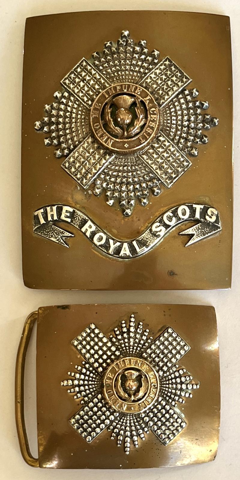 ROYAL SCOTS - VICTORIAN -  OFFICERS SHOULDER BELT PLATE & WAIST BELT PLATE SET