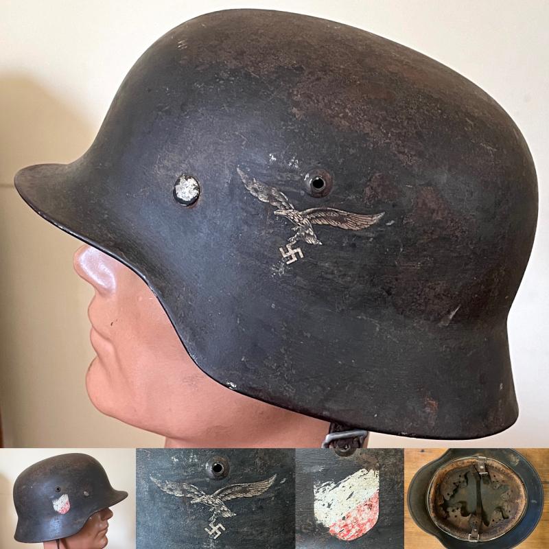 WW2 GERMAN M35 DOUBLE DECAL -  LUFTWAFFE - HELMET - SZ.68