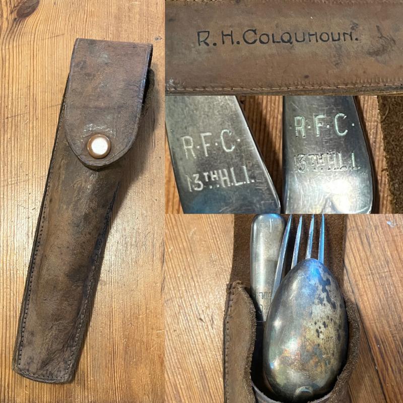 WW1 - ROYAL FLYING CORPS (RFC) / 13TH HIGHLAND LIGHT INFANTRY ( H.L.I.) OFFICERS  CUTLERY SET