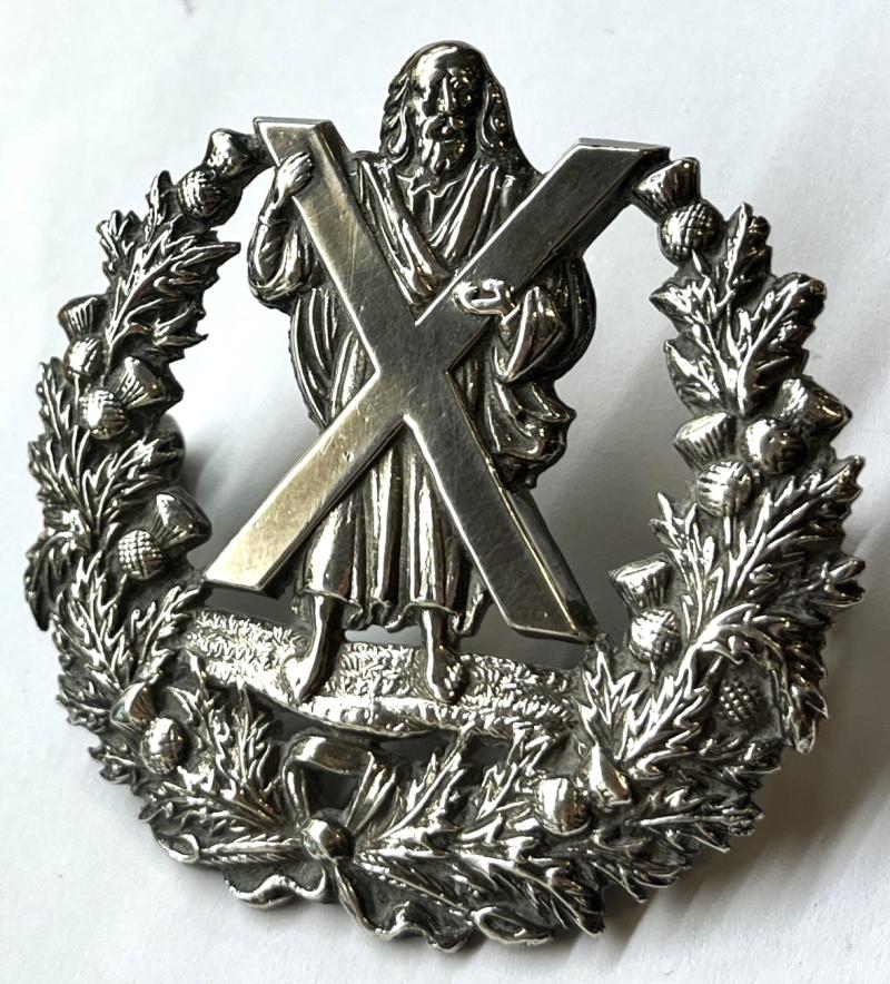 VICTORIAN  PRE 1880 -  CAMERON HIGHLANDERS OFFICERS SILVER CAP BADGE - HIGHLAND DRESS / WHITE HELMET