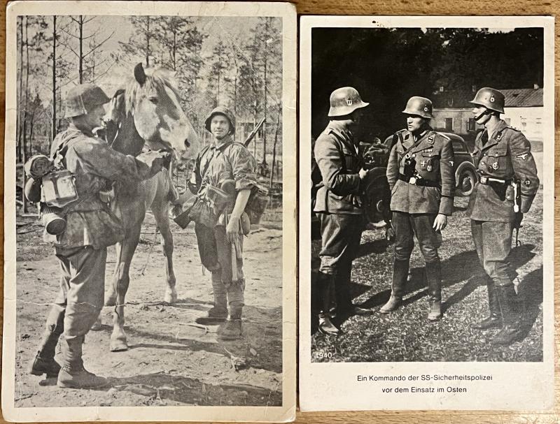 2 X GERMAN WW2 SS POSTCARDS - UNSERE WAFFEN SS & EINSATZ GRUPPEN