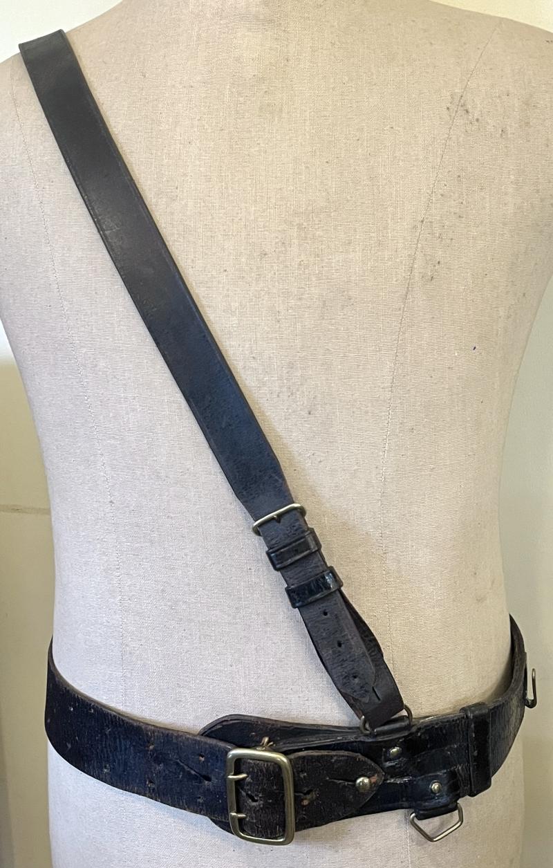 WW1 BRITISH A.S.C / ARTILLERY / MOUNTED TROOPS -  BLACK SAM BROWNE BELT & STRAP - NAMED