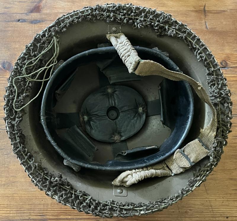 EARLY WW2 BRITISH TOMMY HELMET WITH NET & NAMED