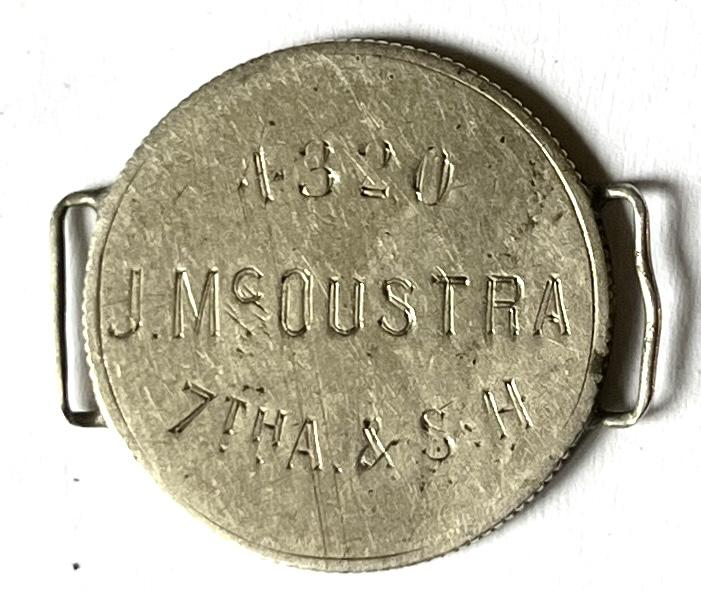WW1 - 7TH ARGYLL & SUTHERLAND HLDRS. - SILVER WRIST I.D. DISC - GEORGE V COIN