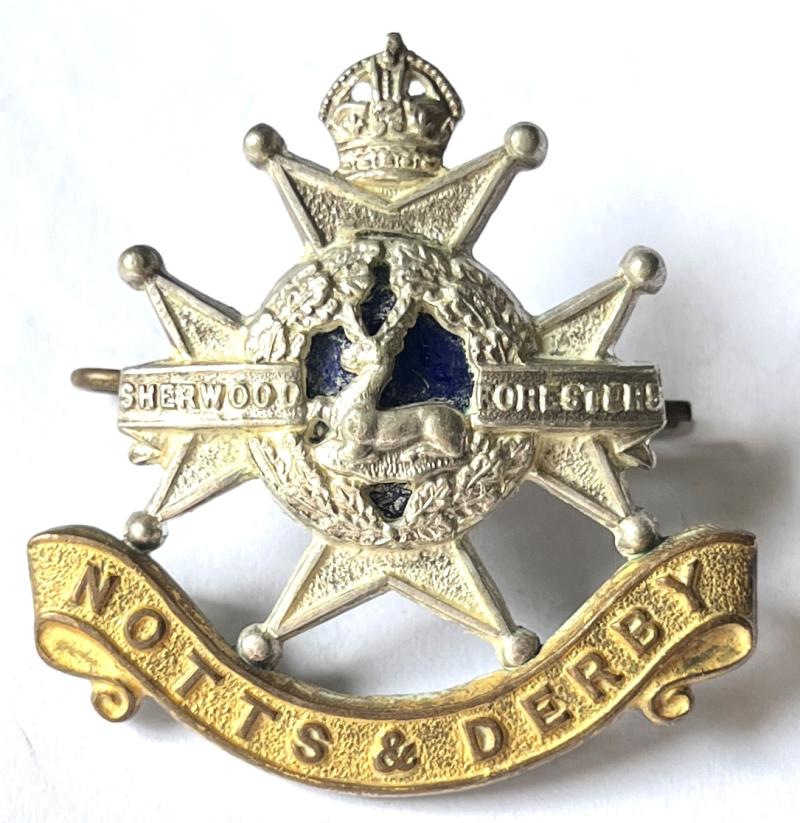 WW2 - SHERWOOD FORESTERS - NOTTS & DERBY - 4 PIECE OFFICERS CAP BADGE - GAUNT