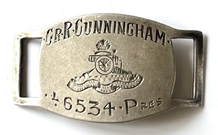 WW1 1918 LONDON SILVER H/M - R.A. - IDENTITY WRIST BAND