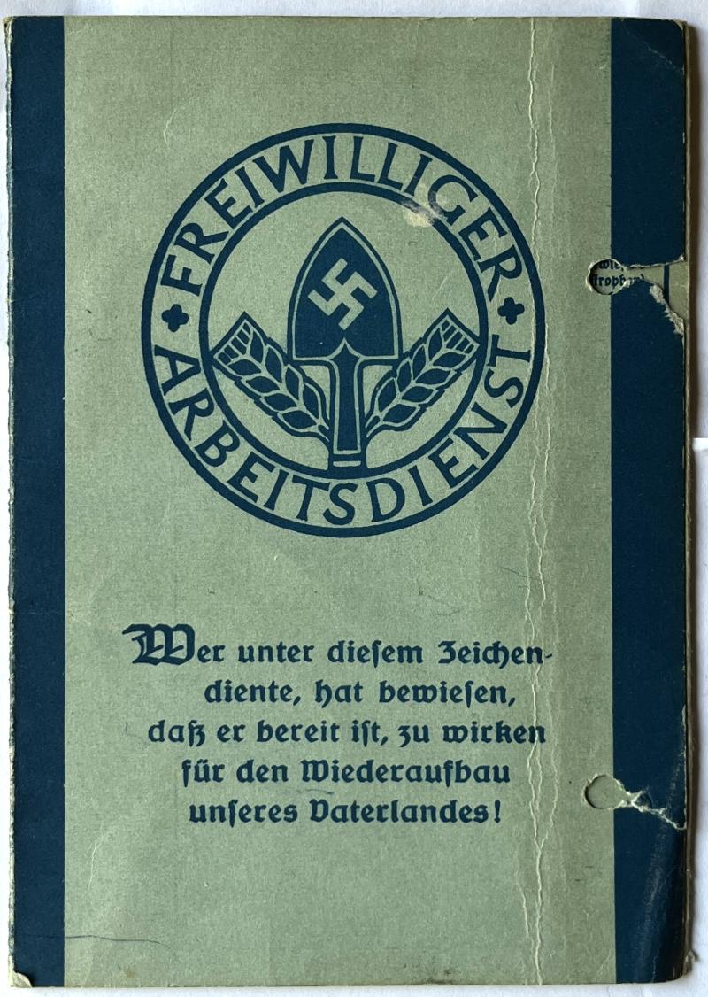 GERMAN WW2 - ( RAD ) - FREIWILLIGER ARBEITSDIENTST (FAD) I.D. DOCUMENT